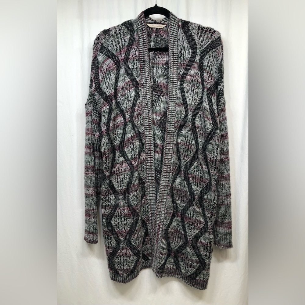 Soft Surroundings Tortuga Gray Pink Knit Open Front Cardigan Sweater Large/XL